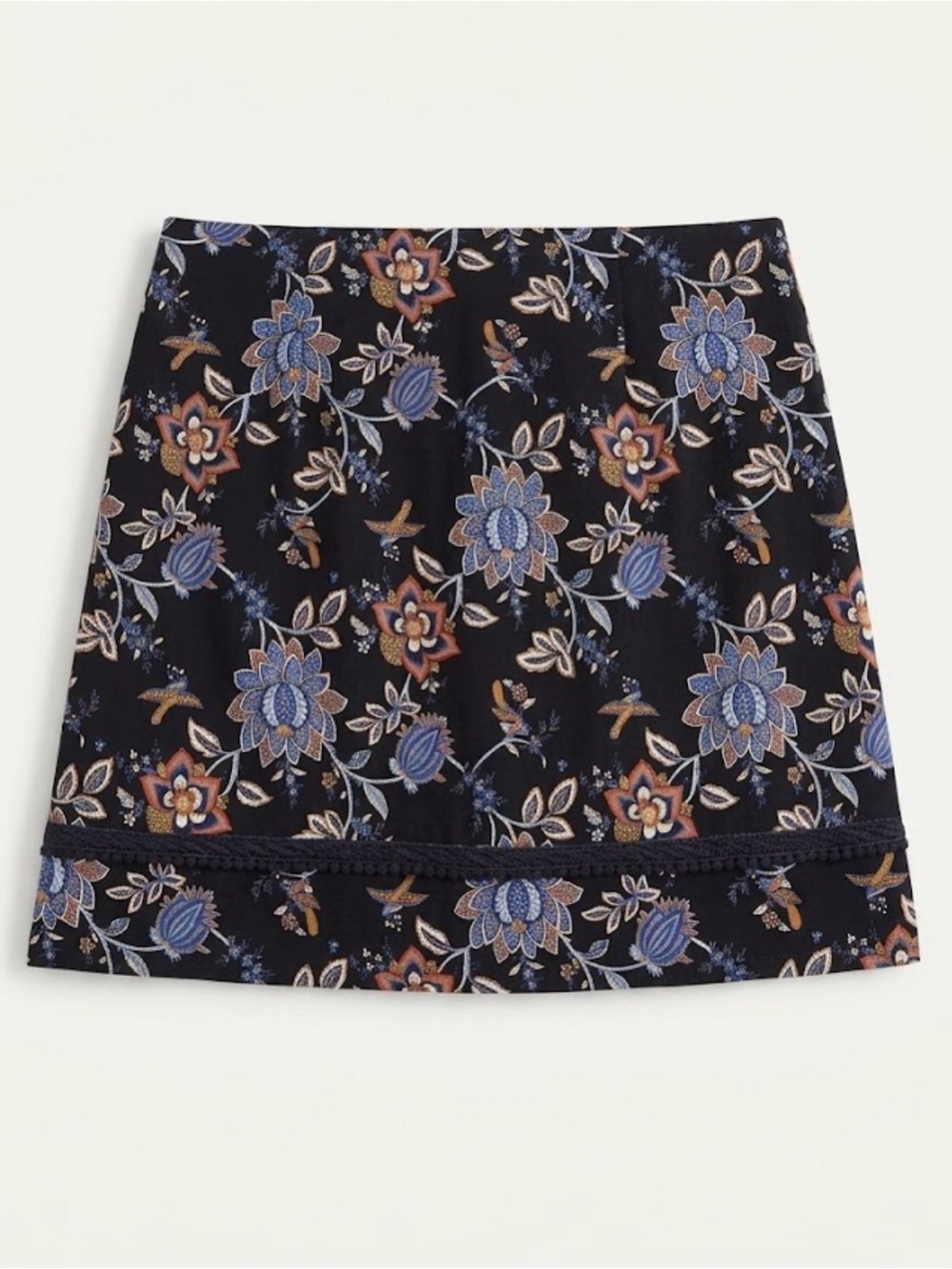 LOFT Black Mini Skirt with Blue Floral Print - Size 12